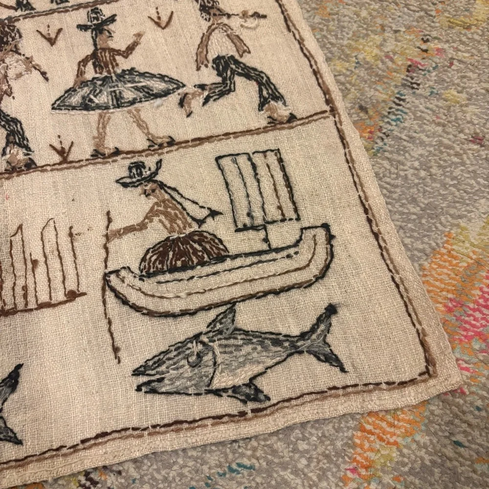 Vintage Folk Art Embroidery Peruvian Wall Hanging Made in Peru Artisan Handmade